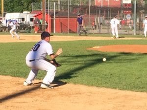 Davenport third baseman Keiran O’Brien starts a double play.