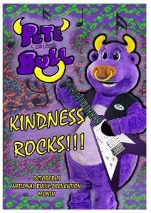 Pete the Purple Bull Showing Kindness Rocks in the Quad Cities!