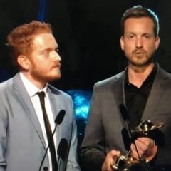 Scott Beck and Bryan Woods winning a Saturn Award for "A Quiet Place"