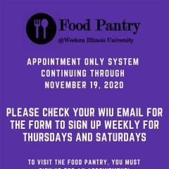 Western Illinois University Food Pantry Continuing Appointment System through Nov. 18
