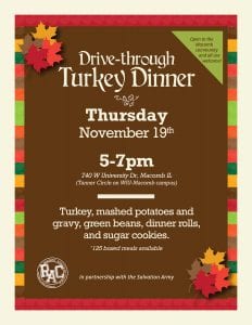 WIU RAC Partnering with Salvation Army for Drive-Through Turkey Dinner Thursday