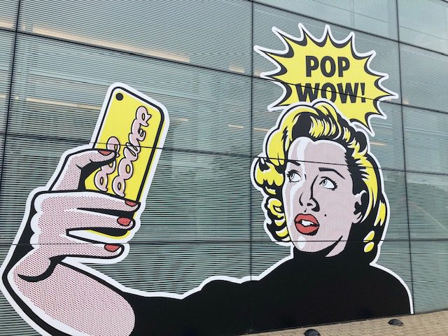 Visitors are encouraged to take selfies outside the Figge, in honor of the "Pop Power" traveling exhibit, which will be on display all summer, through Sept. 19, 2021.