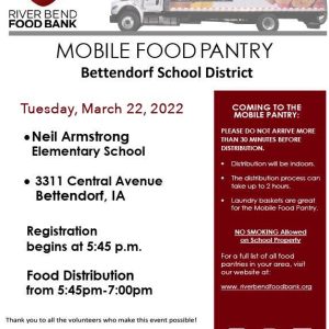 Bettendorf Schools, River Bend Food Pantry, Holding Mobile Food Pantry Today