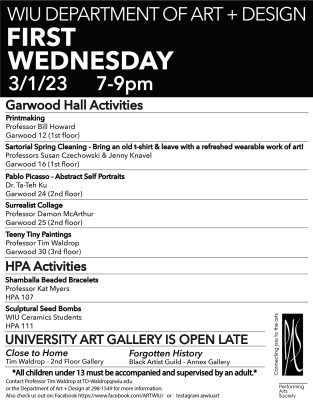 First Wednesday Art Event TONIGHT at Western Illinois University