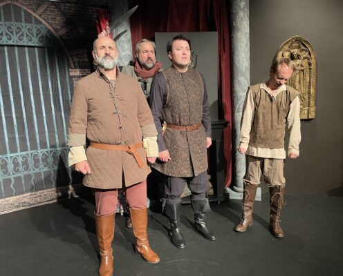 Matt Walsh, left, Jeremy Mahr, Tyler Henning and Jacob Lund in the new Black Box production of "The Lion in Winter," opening Nov. 21, 2025.