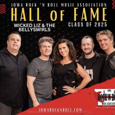 Wicked Liz & the Bellyswirls were inducted in the Iowa Rock 'n' Roll Music Association Hall of Fame Class of 2025. Pictured are (L-R) Greg Hipskind, Leo Kelly, Liz Treiber, Robert Chaney and Bob Kelly.