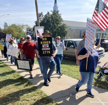 A scene from the "No Kings" protest in Davenport, Oct. 18, 2025.