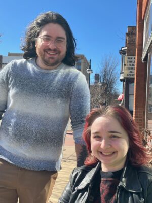 Playwright Alex Richardson and director Emma Wahlmann in downtown Moline, Feb. 18, 2026 (photo by Jonathan Turner).