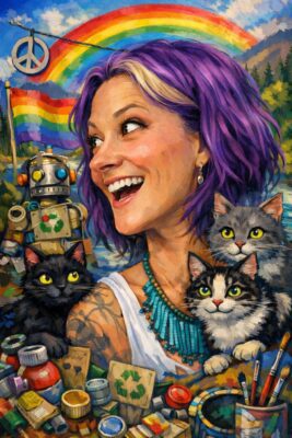 A recent AI-generated portrait of Heidi Sallows, who has done many interior and exterior murals across the Quad Cities.