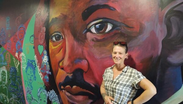 Sallows pictured in 2022 at a portrait of Dr. Martin Luther King Jr., she did for the MLK Center in Rock Island.