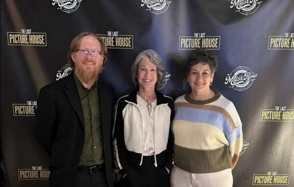 Quad Cities Film Office manager Holly Sparkman (center) with director/writer William Rock of Will Do Films and producer Amy Nigg at a December 2025 screening of "A Jury of Her Peers" at Last Picture House, Davenport. (QCA Film Office)