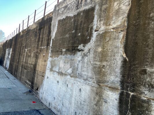 An artist will be chosen in May to paint this wall across from MLK Park by June 18, and will receive $17,500 for their work (photo by Jonathan Turner).