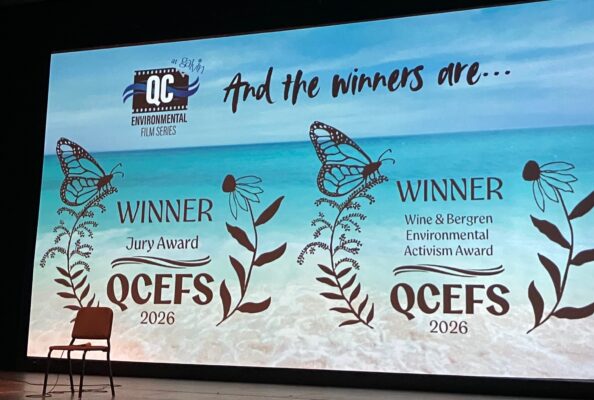 Two new awards from the QC Environmental Film Series were presented following the final film shown Sunday, March 1 (photo by Jonathan Turner).