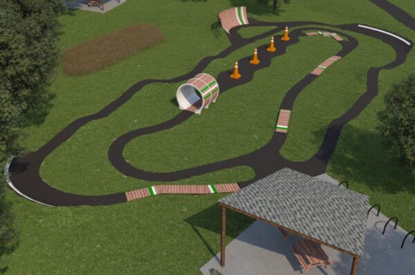 A rendering for a pump track and bike playground concept, not specifically the one for Bettendorf (Bettendorf Parks and Recreation).