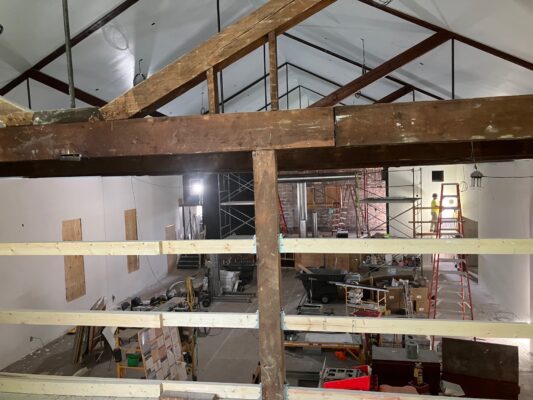 A view from the balcony during renovations, May 6, 2026 (photo by Jonathan Turner).