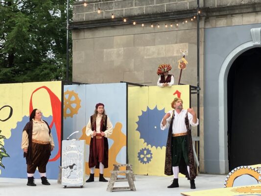 A scene from "Love's Labour's Lost," with Brian Wellner (right) as the King of Navarre (photo by Jonathan Turner).