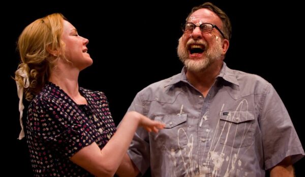 Sally Hamer as Lizzie Curry and Gary Talsky as her father, H.C., in "The Rainmaker."