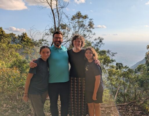 Sara and Clark Olson-Smith, with their kids Susannah (left), and Amos, on a trip to Tanzania in October 2025 with a group from Zion Lutheran Church, Davenport.